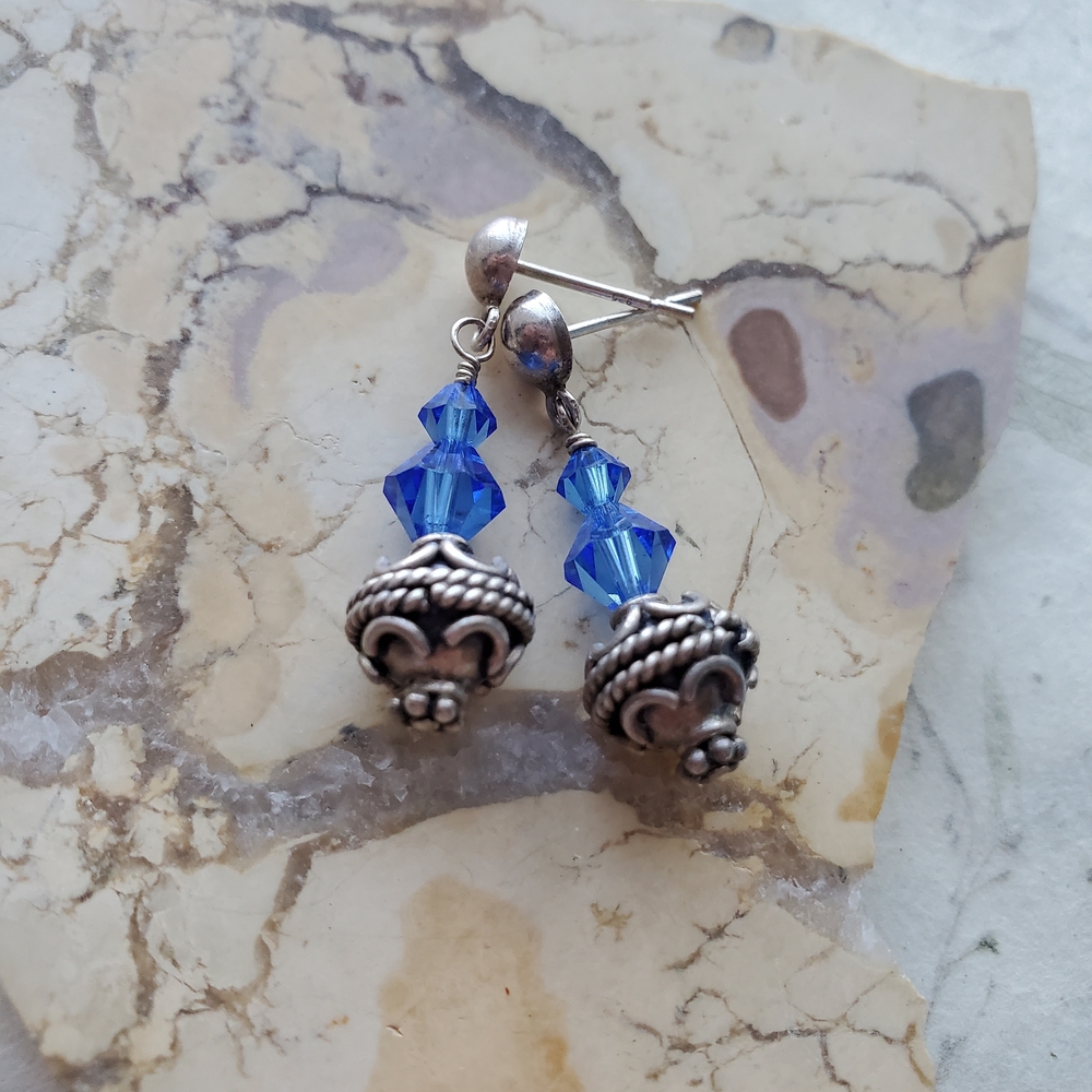 Sterling Silver 925 Beaded Dangle Earrings